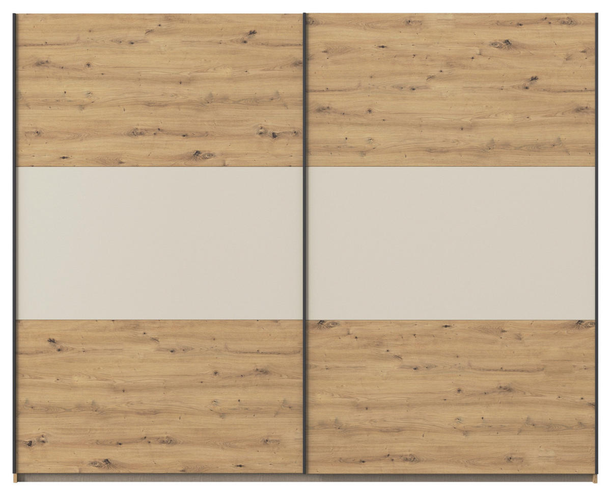 SCHWEBETÜRENSCHRANK  in Champagner, Eiche Artisan, Alufarben  - Champagner/Alufarben, MODERN, Holzwerkstoff/Metall (261/210/59cm) - Rauch Möbel
