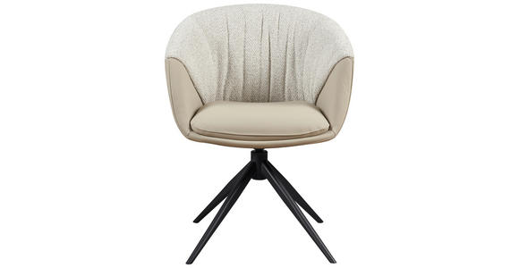 ARMLEHNSTUHL  automatische Rückholfunktion, Sitzfläche 360° drehbar Webstoff Echtleder  - Beige/Schwarz, Design, Leder/Textil (63,5/82.5/63cm) - Novel