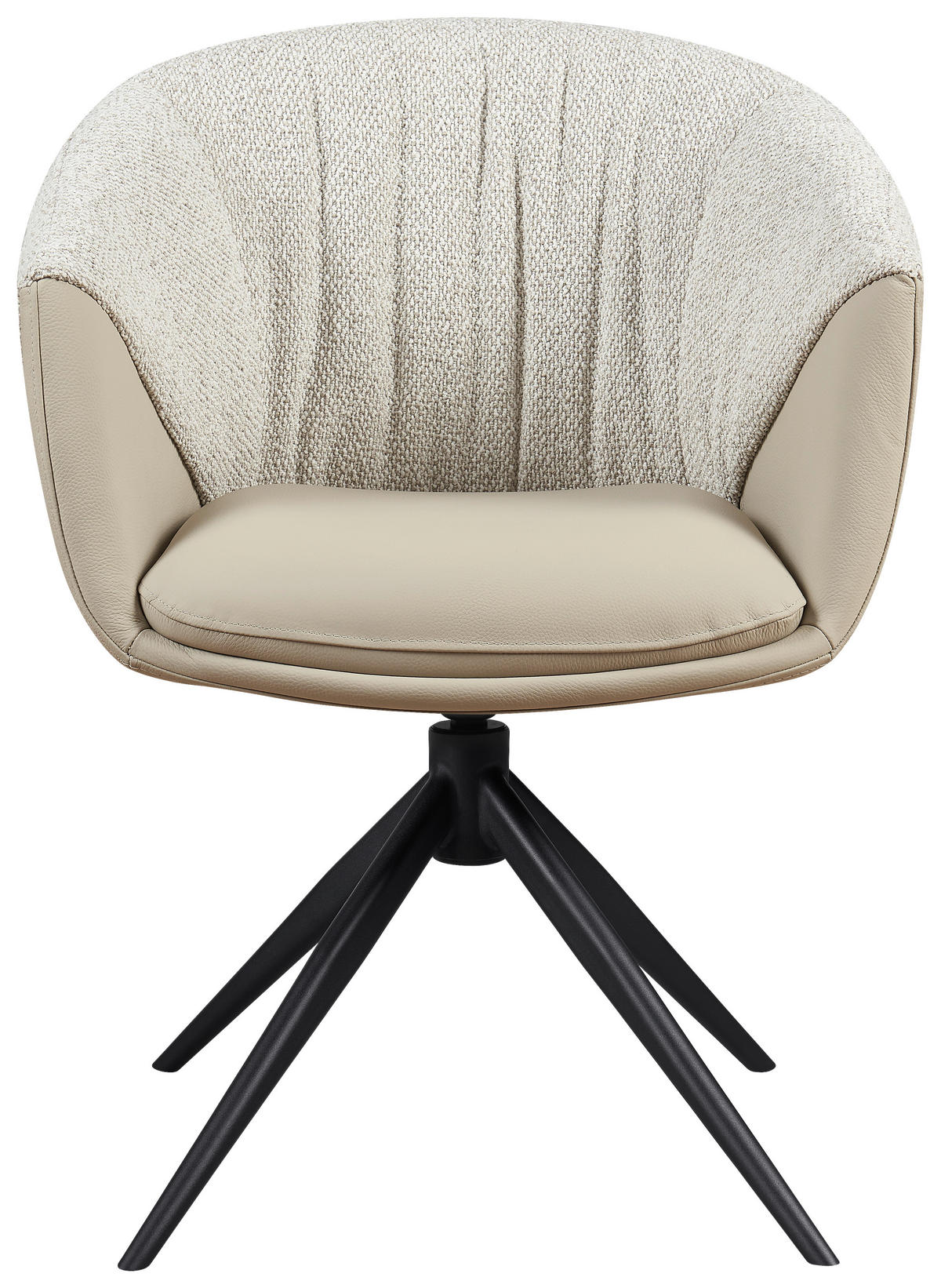 ARMLEHNSTUHL  Sitzfläche 360° drehbar, automatische Rückholfunktion Webstoff Echtleder  - Beige/Schwarz, Design, Leder/Textil (63,5/82.5/63cm) - Novel