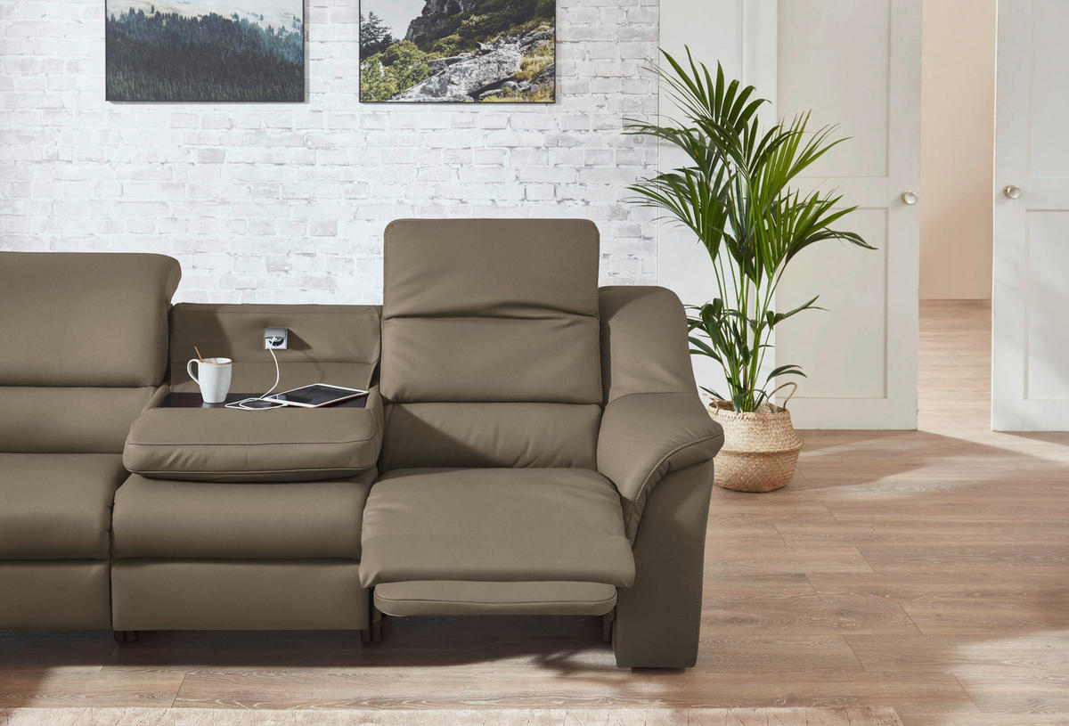ECKSOFA  in Echtleder Greige  260/324 cm  - Greige/Schwarz, KONVENTIONELL, Leder/Kunststoff (260/324cm) - Cantus