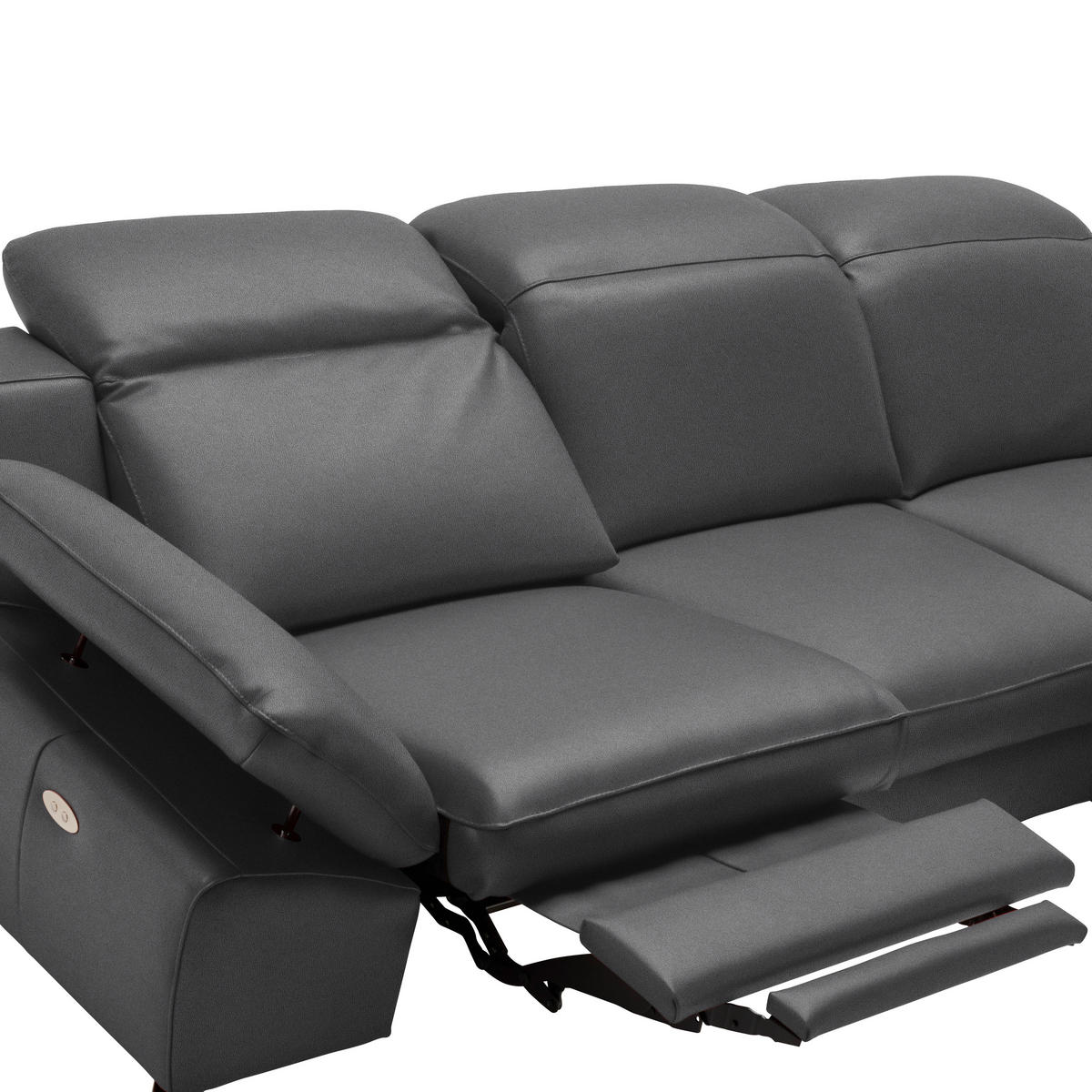 ECKSOFA in Echtleder Anthrazit  286/183 cm  - Anthrazit/Schwarz, Design, Leder/Metall (286/183cm) - Celina Home