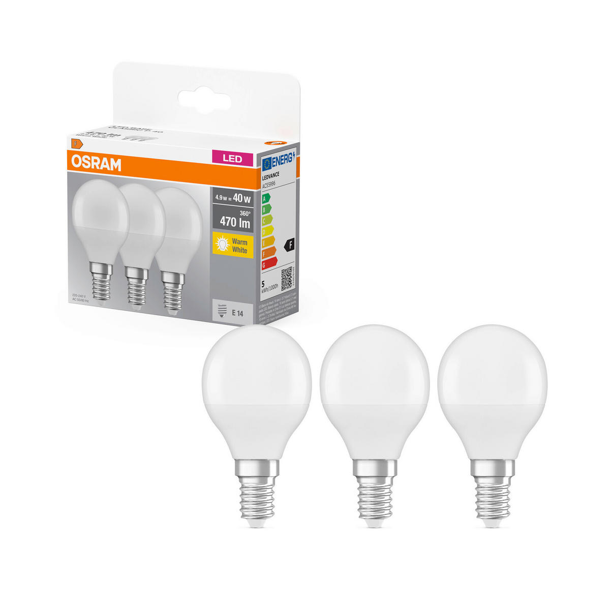 LED-LEUCHTMITTEL   E14 4,9 W 470 lm  - Weiß, Basics, Kunststoff (4,5/8,2cm) - Osram