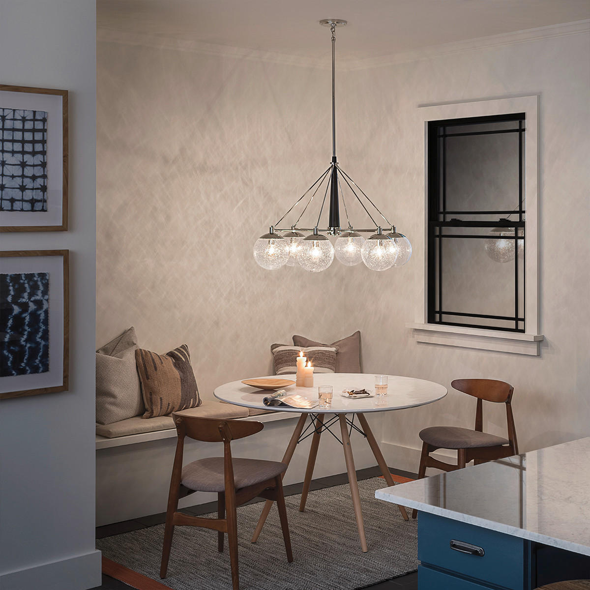 KRONLEUCHTER 87.6/76.8 cm    - Nickelfarben, Konventionell, Glas/Metall (87.6/76.8cm) - Elstead Lighting