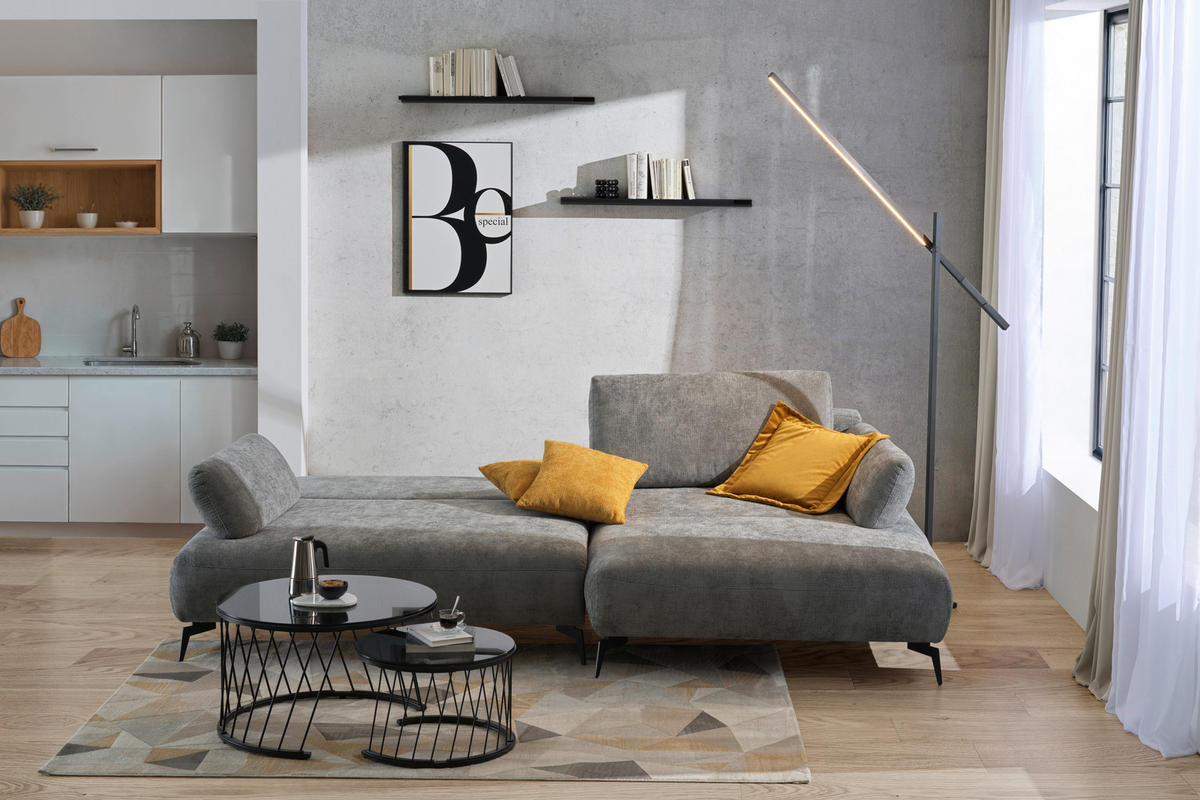 ECKSOFA COLORADO Grau Struktur  - Schwarz/Grau, Design, Textil/Metall (284/186cm) - Livetastic