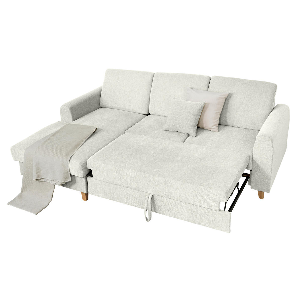 HÖRNSOFFA i flatväv ljusgrå  - bokfärgad/ljusgrå, Klassisk, trä/textil (166/241cm) - MID.YOU