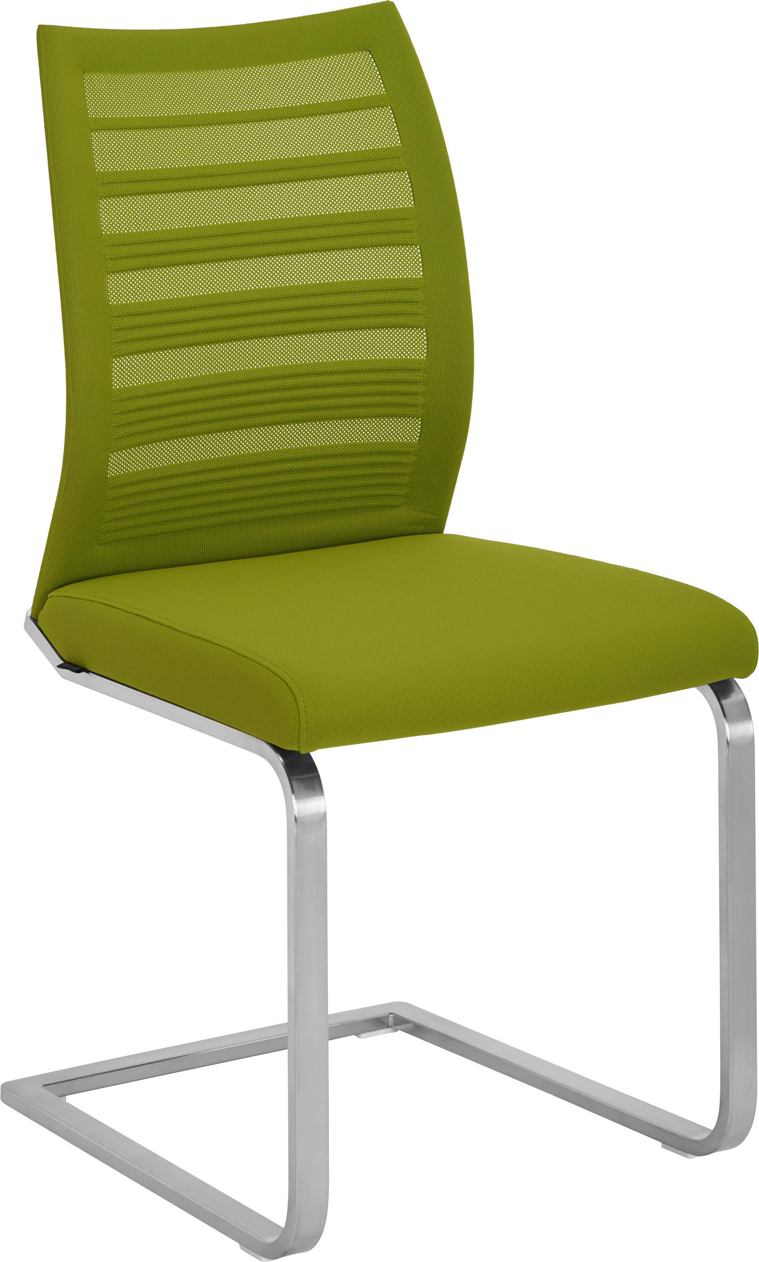 Schwingstuhl in Metall, Textil Edelstahlfarben, Limette