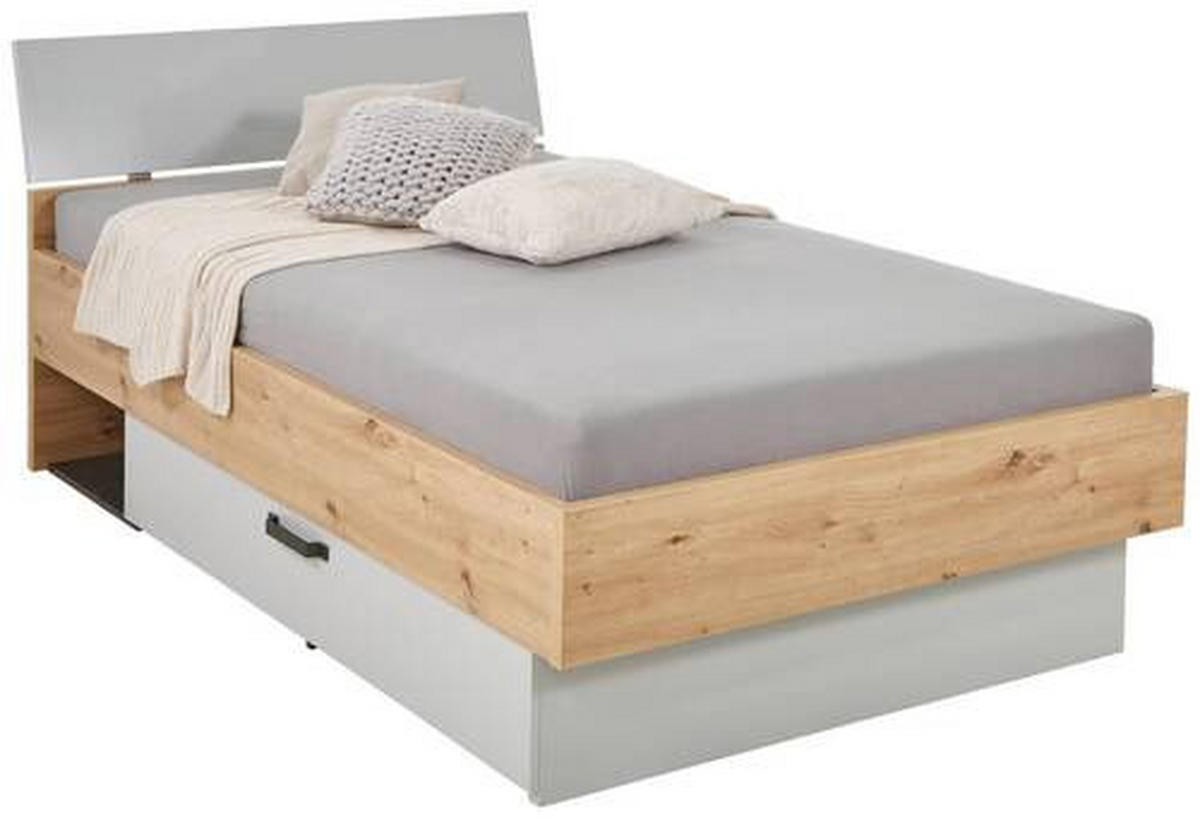 POSTELJA 120 cm   x 200 cm  , leseni material siva, barve hrasta  - siva/barve hrasta, Moderno, leseni material (120/200cm) - Xora