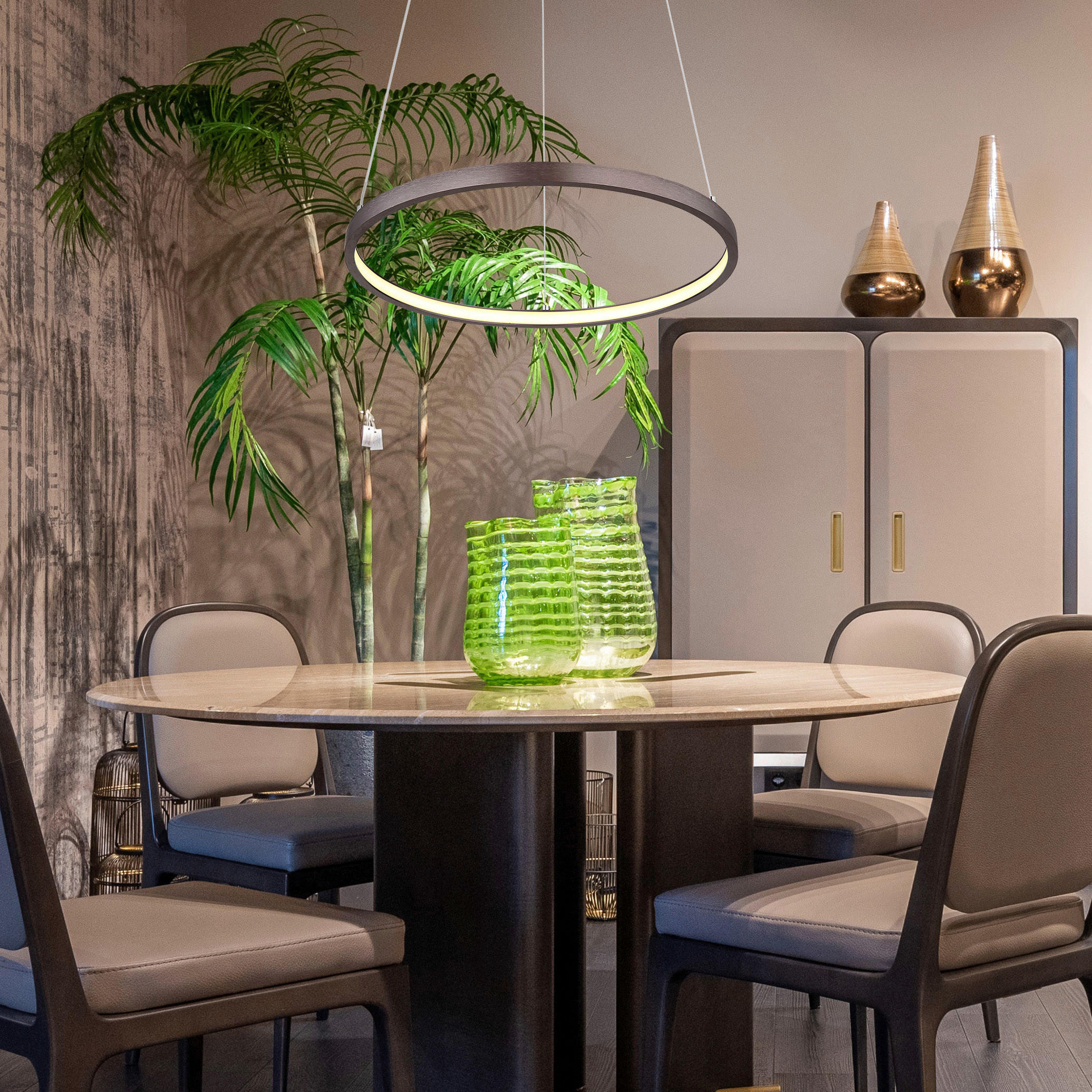 LED-HÄNGELEUCHTE 38,5/120 cm  - Opal/Braun, Design, Kunststoff/Metall (38,5/120cm) - Globo