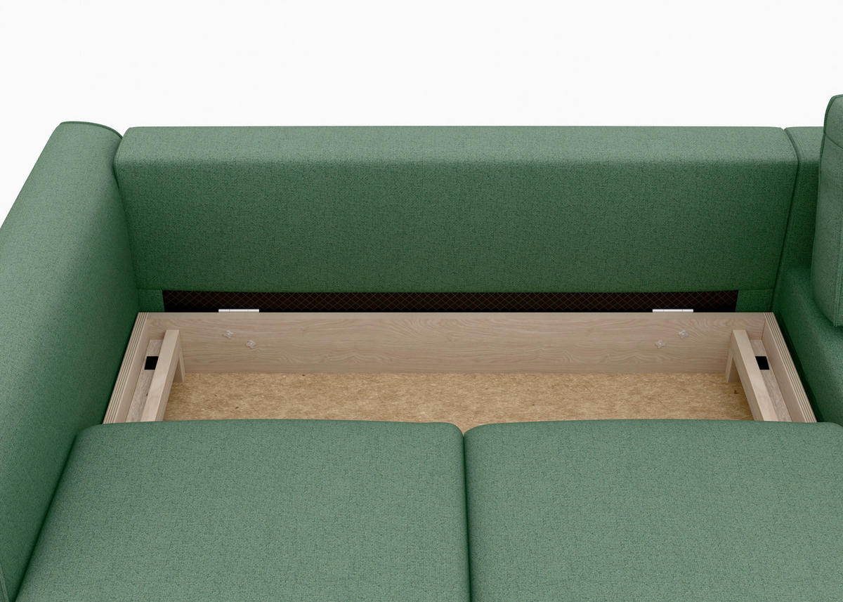 ECKSCHLAFSOFA in Struktur Dunkelgrün  - Dunkelgrün/Buchefarben, MODERN, Holz/Textil (232/161cm) - Trendmanufaktur