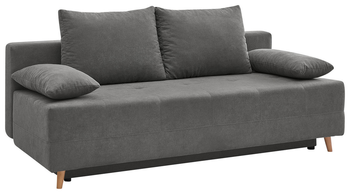 SCHLAFSOFA LUMOS Samt Grau  inkl. Rückenkissen, Armlehnenkissen, Schlaffunktion, Rücken echt, Stauraum  - Naturfarben/Grau, Design, Textil (206/96/96cm) - P & B
