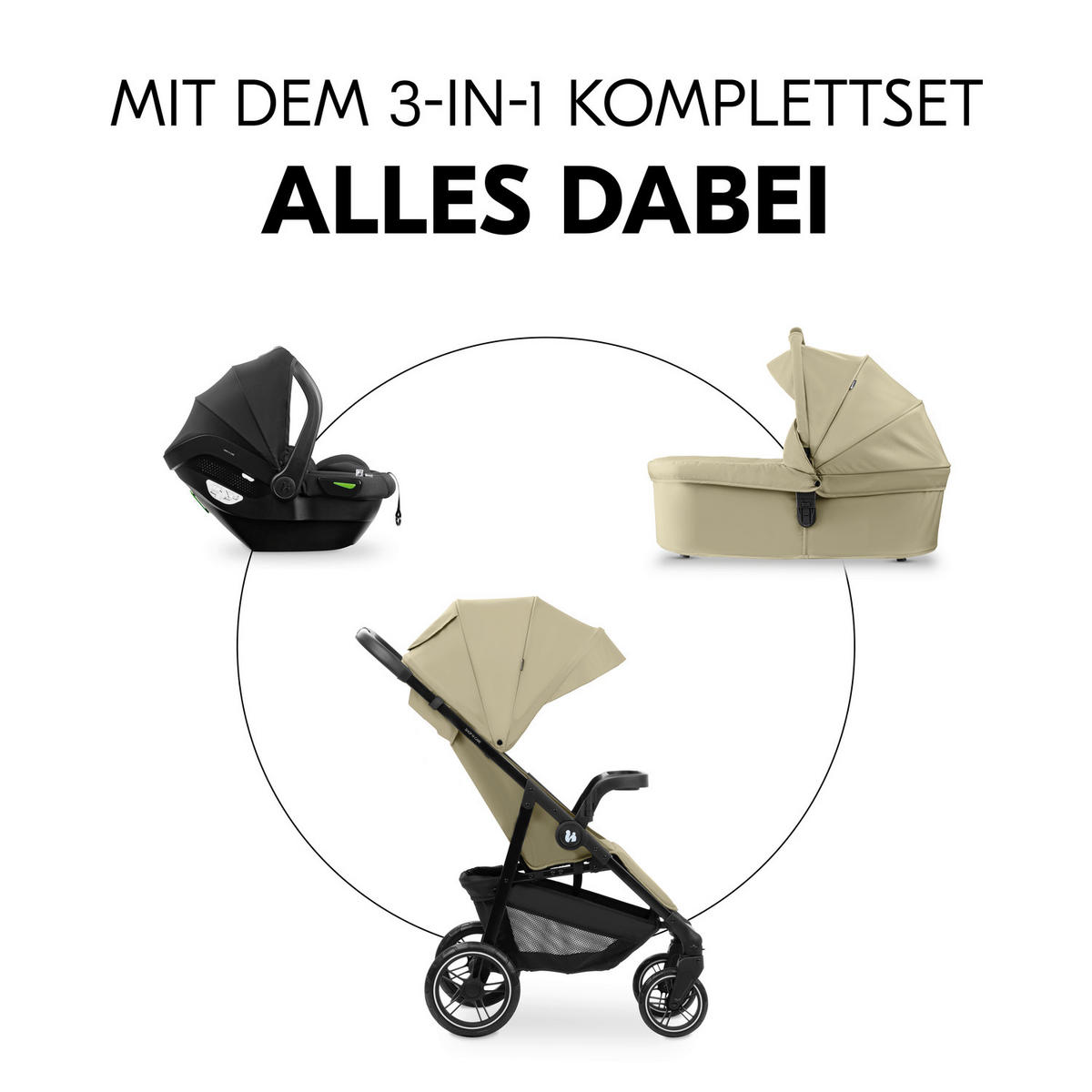 KINDERWAGENSET  Shop N Care Trio Set  Olive  - Olivgrün, Basics, Kunststoff/Textil (52/110/91cm) - Hauck