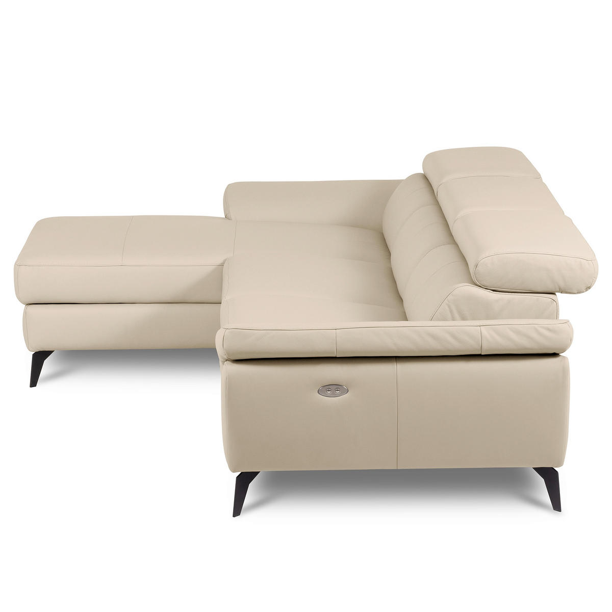 ECKSOFA SONO in Lederlook Echtleder Grau Armteilverstellung, Kopfteilverstellung  179/252 cm  - Schwarz/Grau, Design, Leder/Textil (179/252cm) - Livetastic