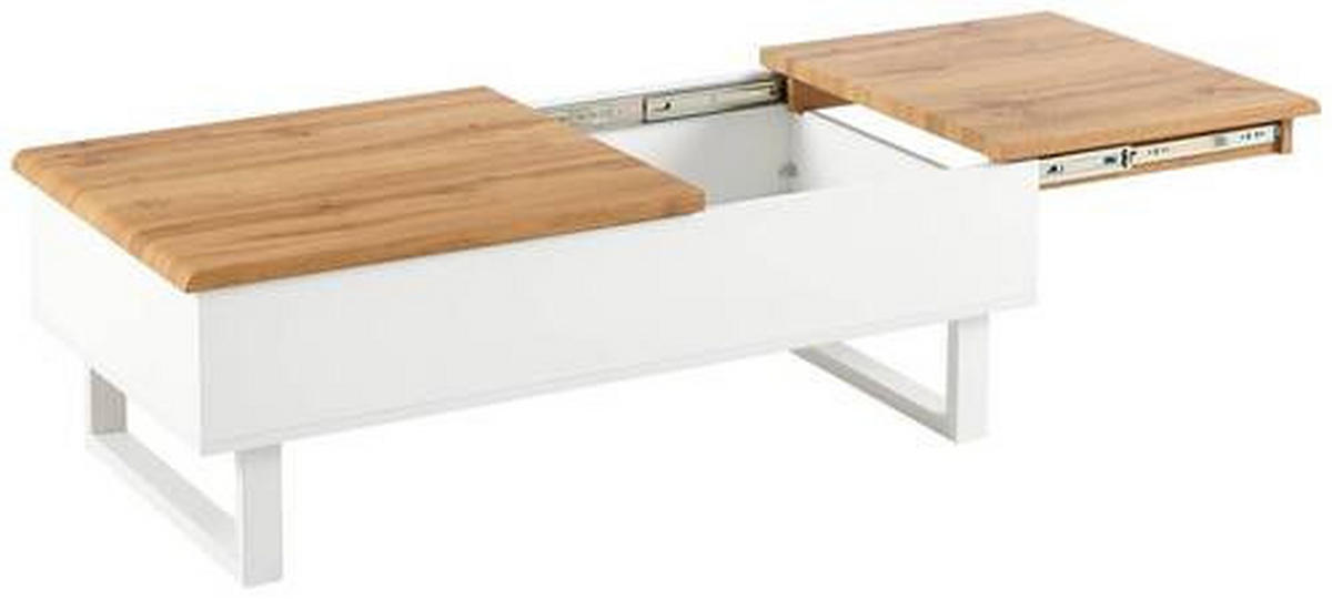 COUCHTISCH in Metall, Holzwerkstoff 120/60/40-65 cm  - Weiss/Eichefarben, Design, Holzwerkstoff/Metall (120/60/40-65cm) - Livetastic