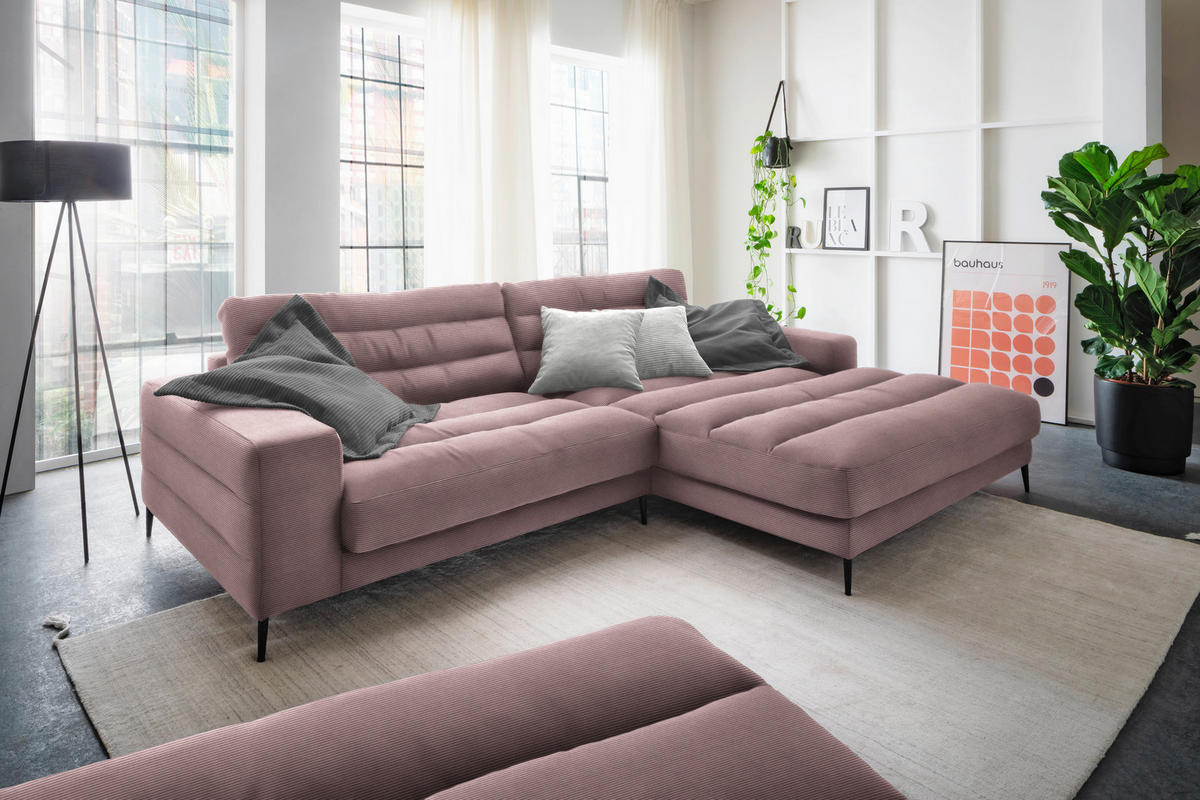 ECKSOFA in Cord Altrosa  - Schwarz/Altrosa, Design, Textil/Metall (296/207cm) - Dieter Knoll