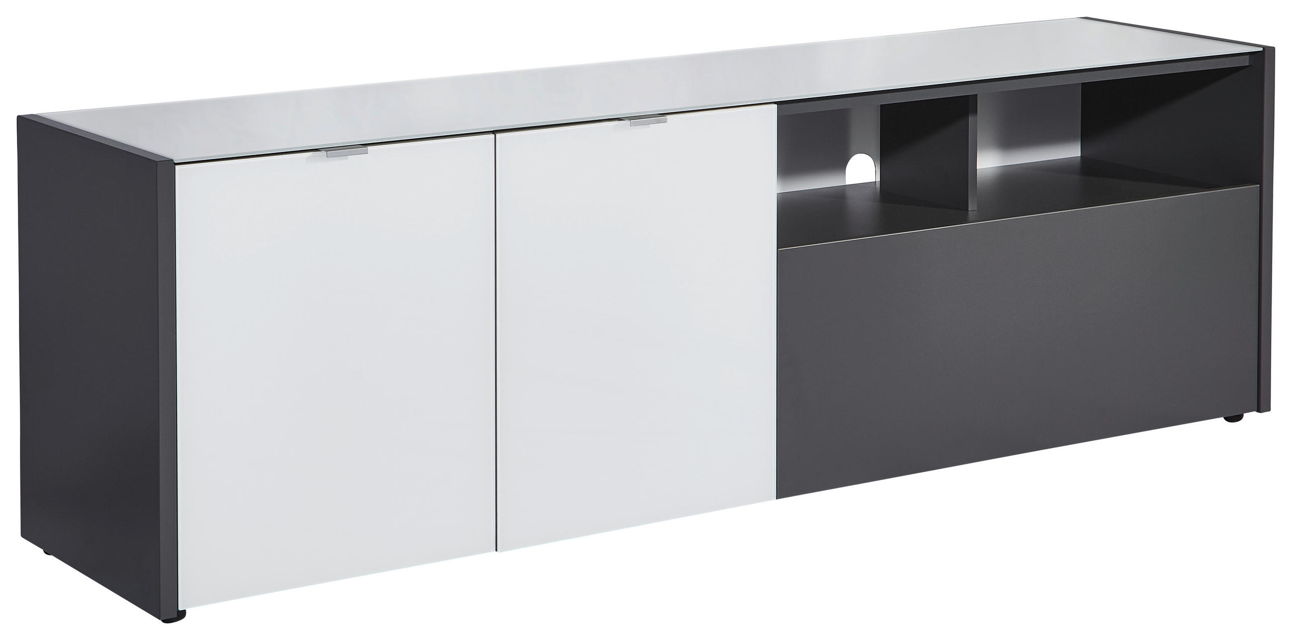 LOWBOARD - Alufarben/Schwarz, KONVENTIONELL, Glas/Holzwerkstoff (177/55/40cm) - Voleo