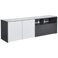 LOWBOARD - Alufarben/Schwarz, KONVENTIONELL, Glas/Holzwerkstoff (177/55/40cm) - Voleo