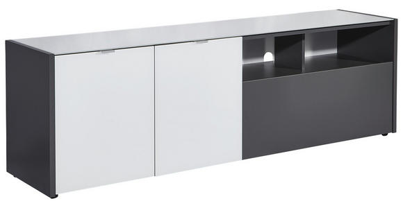 LOWBOARD - Alufarben/Schwarz, KONVENTIONELL, Glas/Holzwerkstoff (177/55/40cm) - Voleo