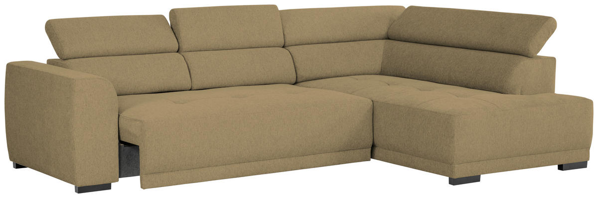 ECKSOFA in Struktur Olivgrün  - Schwarz/Olivgrün, Design, Kunststoff/Textil (284/205cm) - MID.YOU
