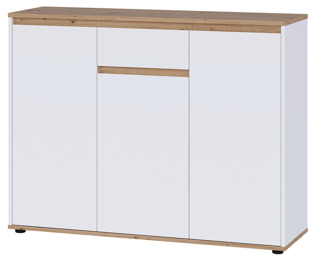 ŠIROKA KOMODA, bela, hrast artisan  - črna/bela, Moderno, umetna masa/leseni material (120/93/38cm) - Carryhome