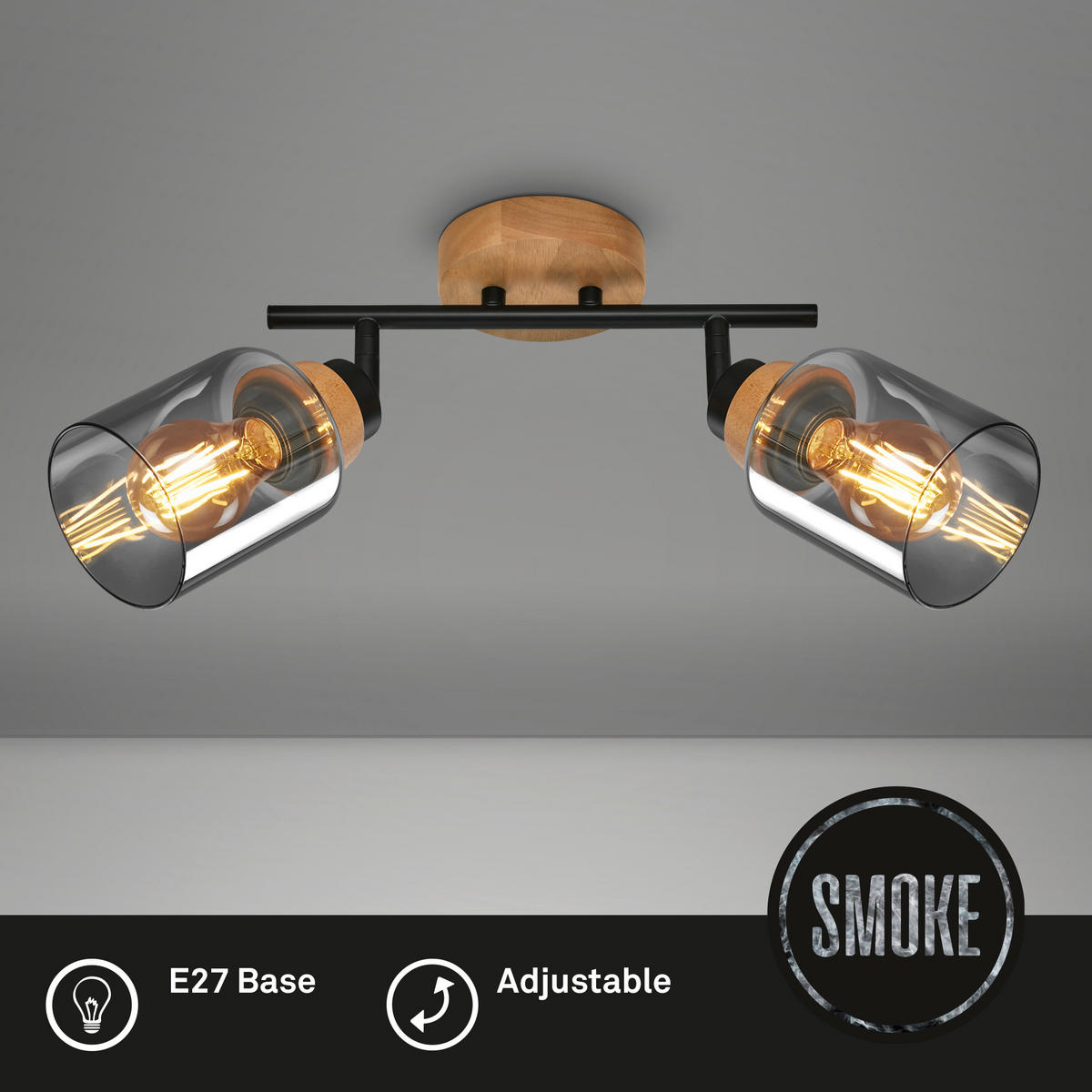 DECKENSPOTS 28/11/24 cm   - Eichefarben/Schwarz, Design, Glas/Holz (28/11/24cm)