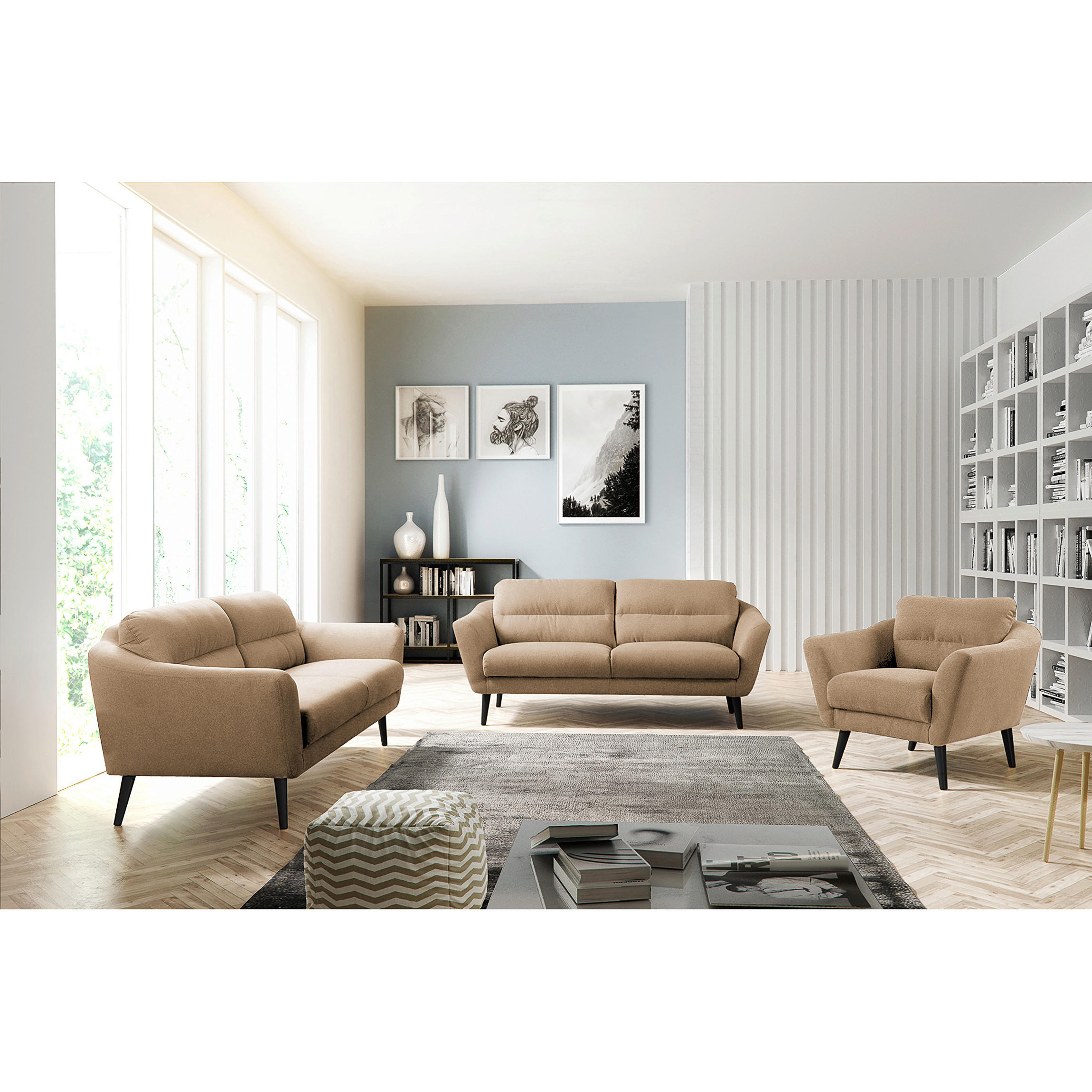 SESSEL in Webstoff Beige  - Beige/Schwarz, Design, Holz/Textil (92/87/88cm) - Livetastic