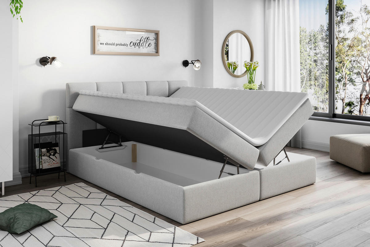 BOXBETT 140/200 cm  in Hellgrau  - Hellgrau/Schwarz, LIFESTYLE, Holz/Holzwerkstoff (140/200cm) - Livetastic