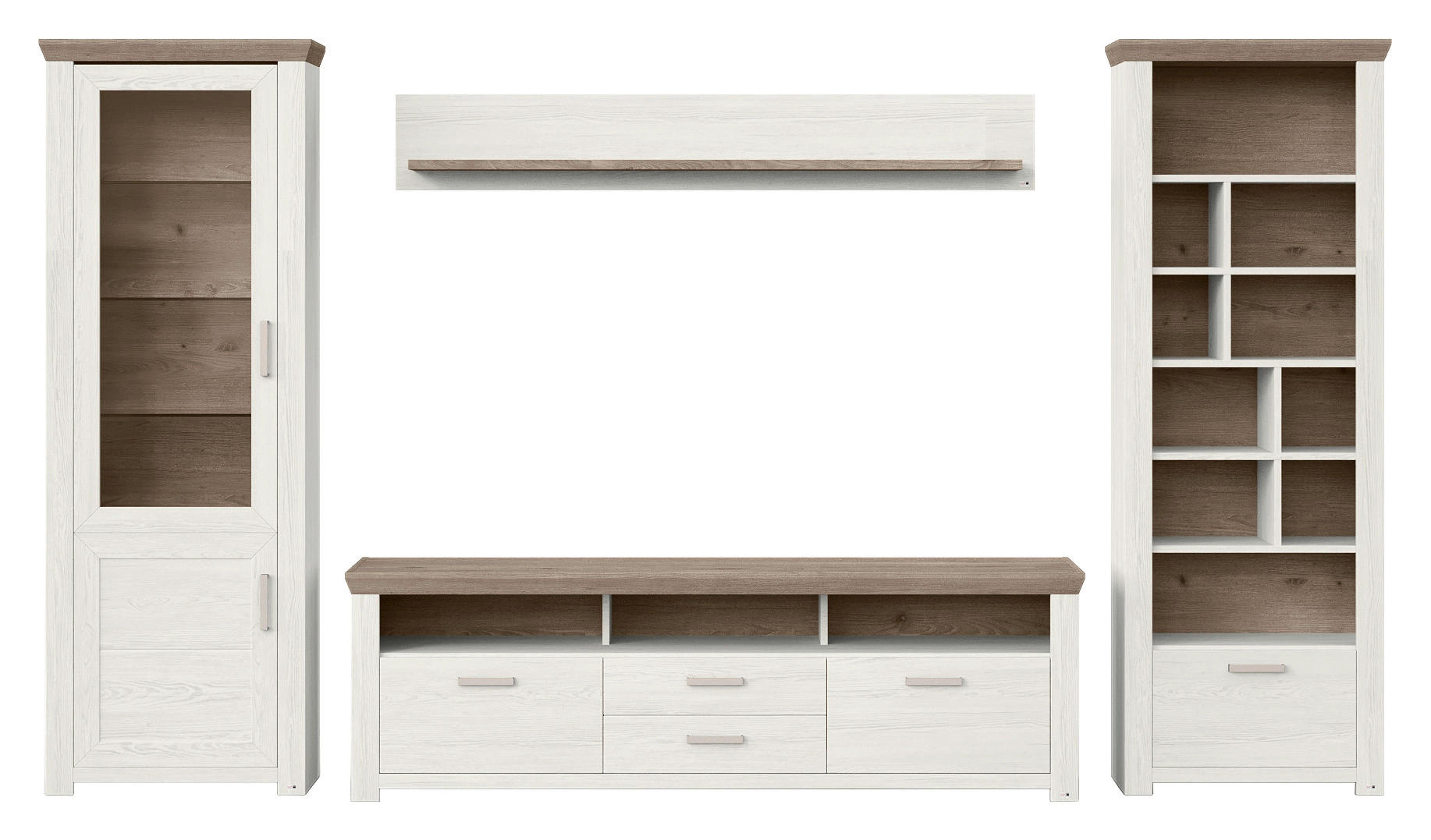 WOHNWAND  in Weiß, Eichefarben  370/206,6/51,2 cm  - Eichefarben/Weiß, Design, Glas/Holzwerkstoff (370/206,6/51,2cm) - SetOne by Musterring