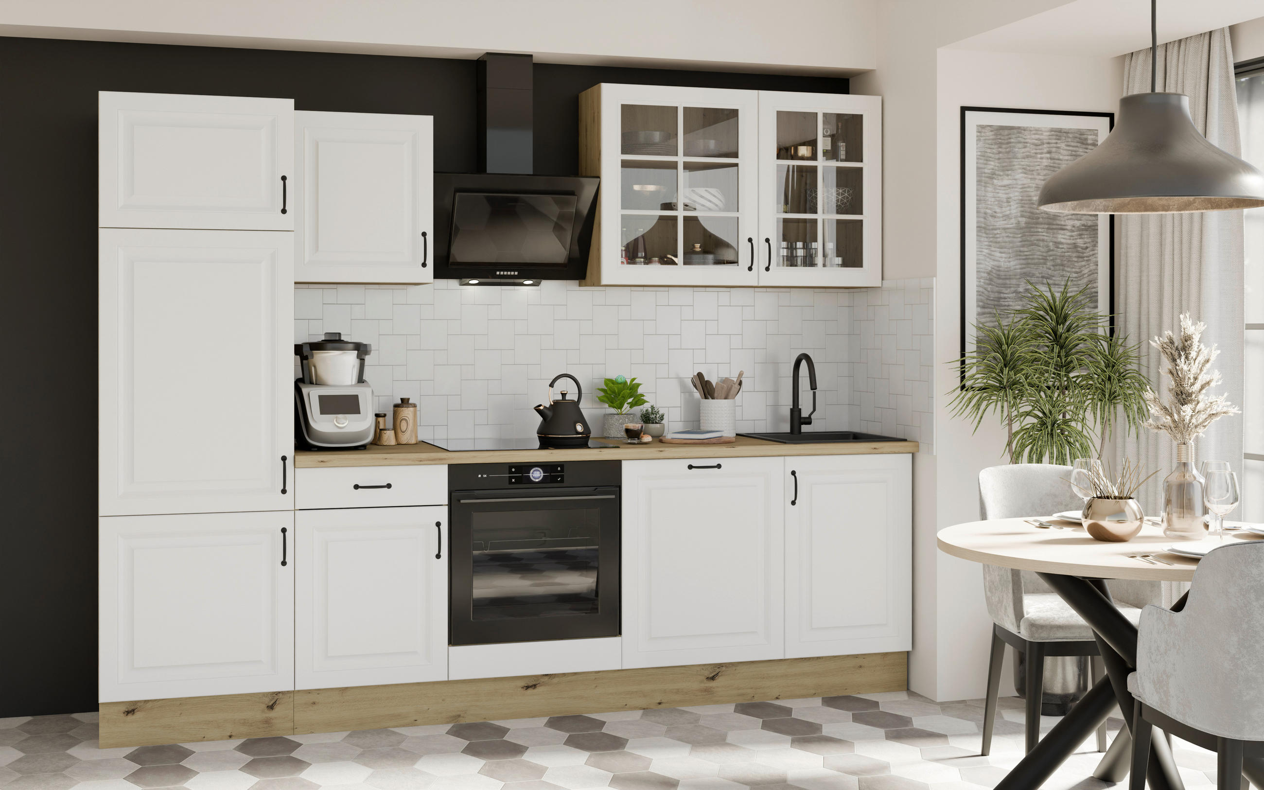 Küchenleerblock Stina 280cm Eiche Dekor/ Weiß