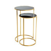 BEISTELLTISCHSET rund Schwarz, Goldfarben  - Goldfarben/Schwarz, MODERN, Glas/Metall (30/35/50/60cm)