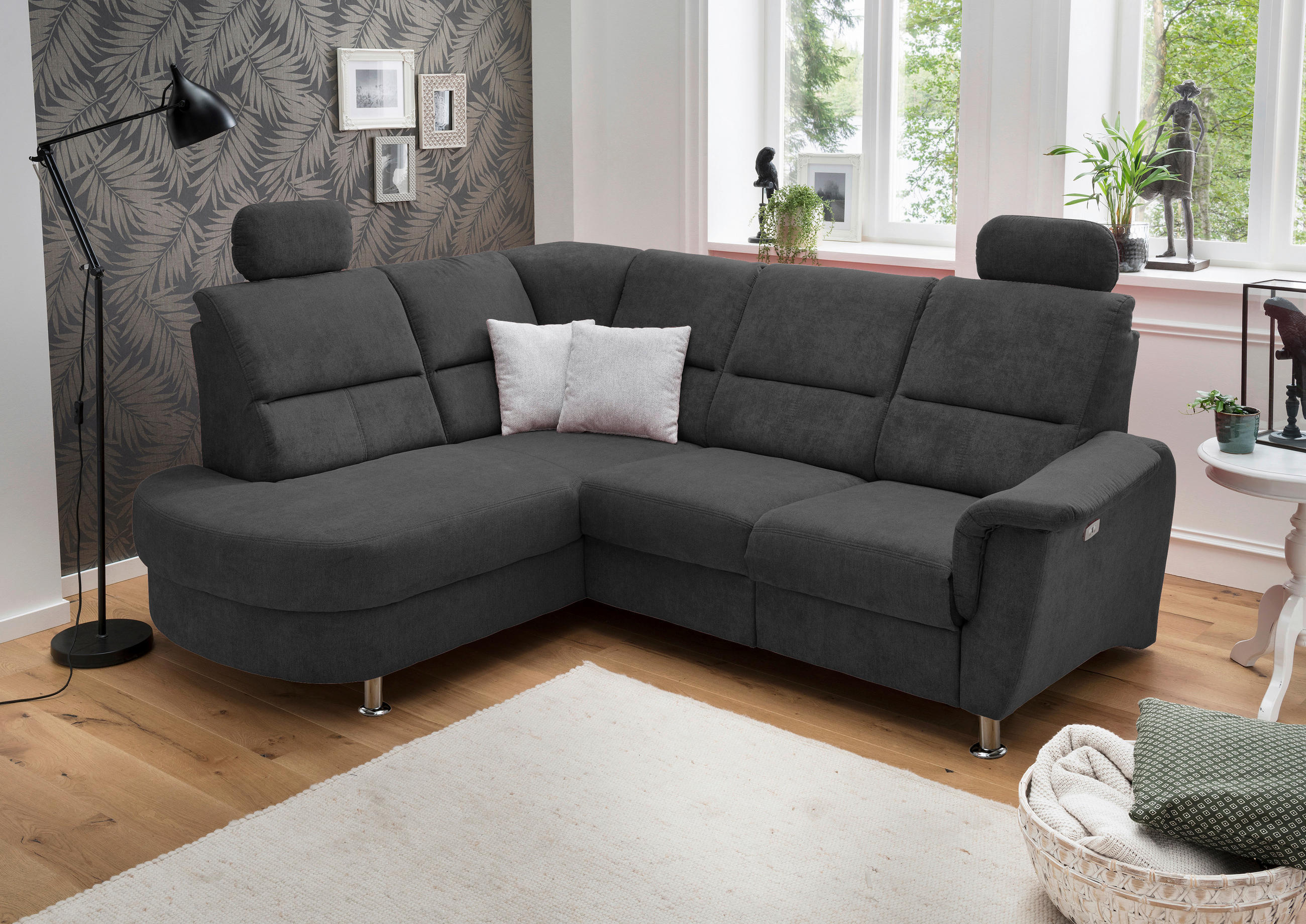 ECKSOFA  in Mikrofaser Schwarz  184/231 cm  - Chromfarben/Schwarz, KONVENTIONELL, Textil/Metall (184/231cm) - Livetastic