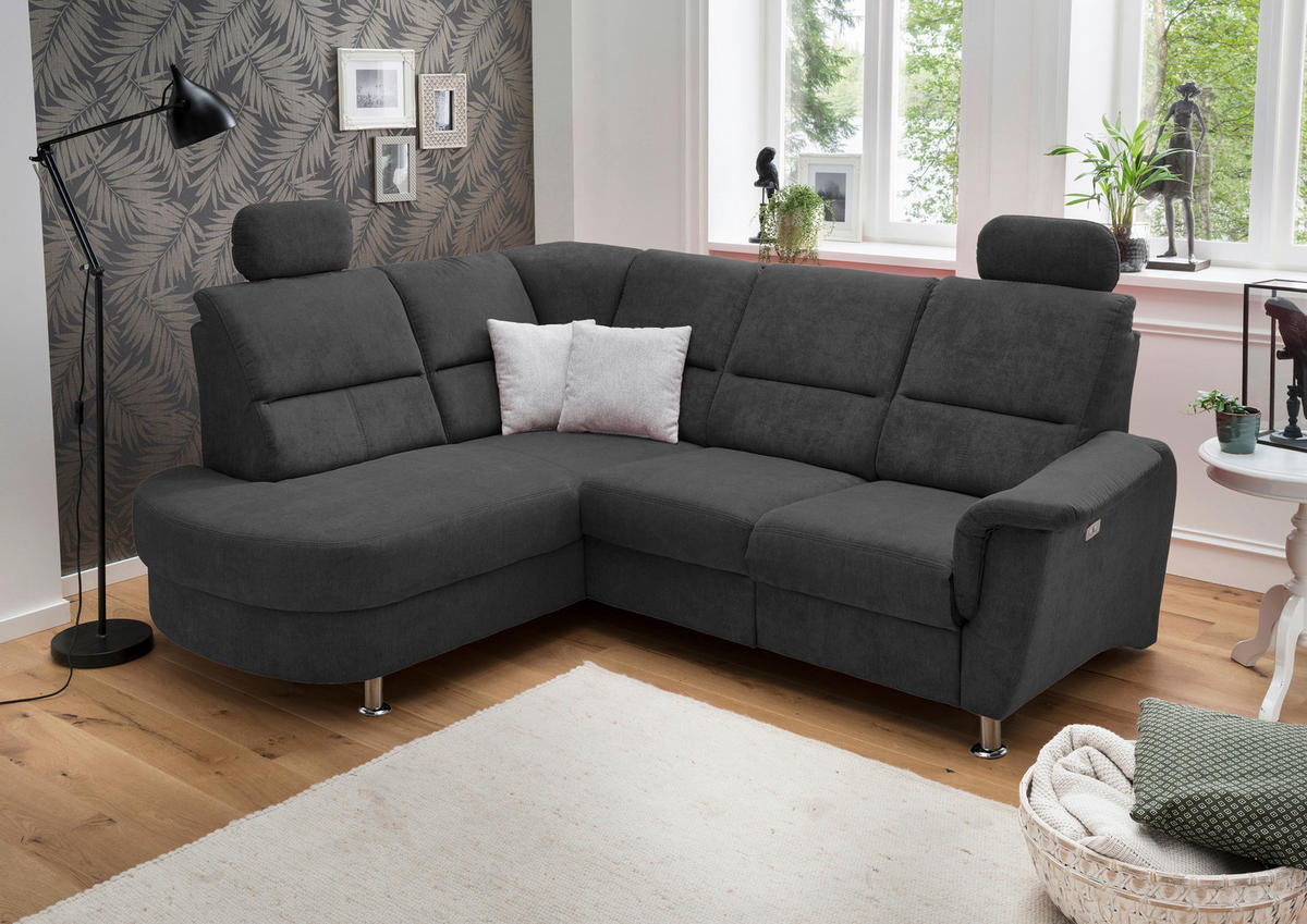 ECKSOFA Schwarz Mikrofaser  - Chromfarben/Schwarz, KONVENTIONELL, Textil/Metall (184/231cm) - Livetastic