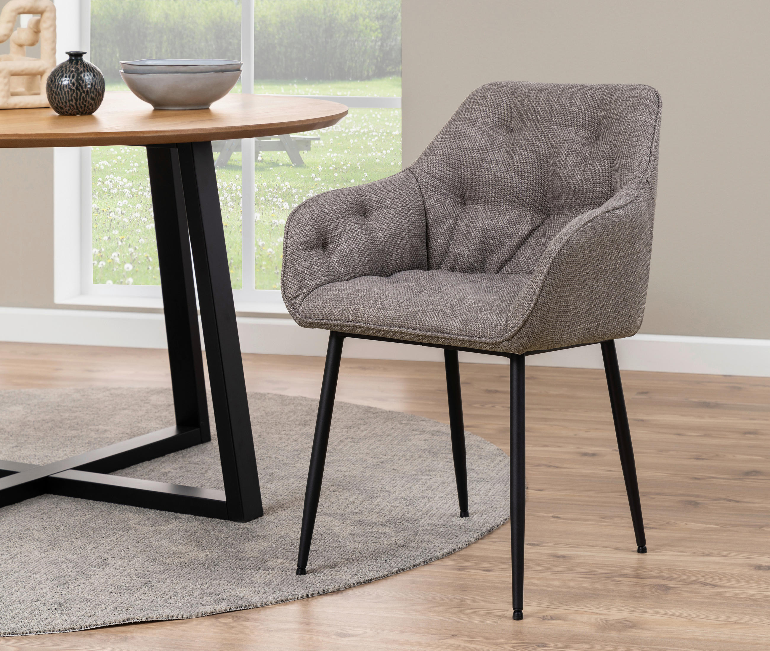 STOL MED ARMSTÖD struktur  - gråbrun/svart, Design, metall/textil (58/83/55cm) - MID.YOU