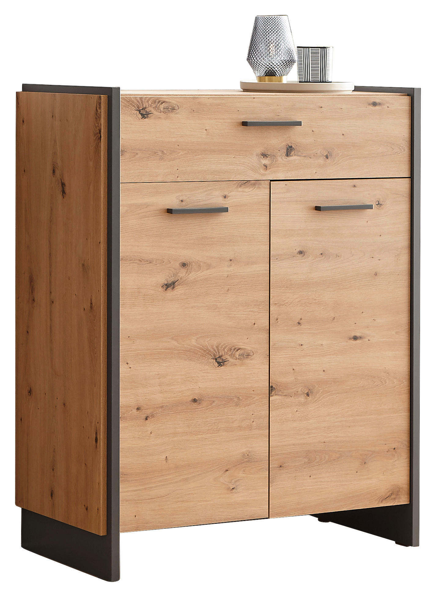 SCHUHSCHRANK Grau, Eiche Artisan - Eiche Artisan/Grau, Trend, Holzwerkstoff/Kunststoff (87,1/108,5/41,3cm) - Hom`in