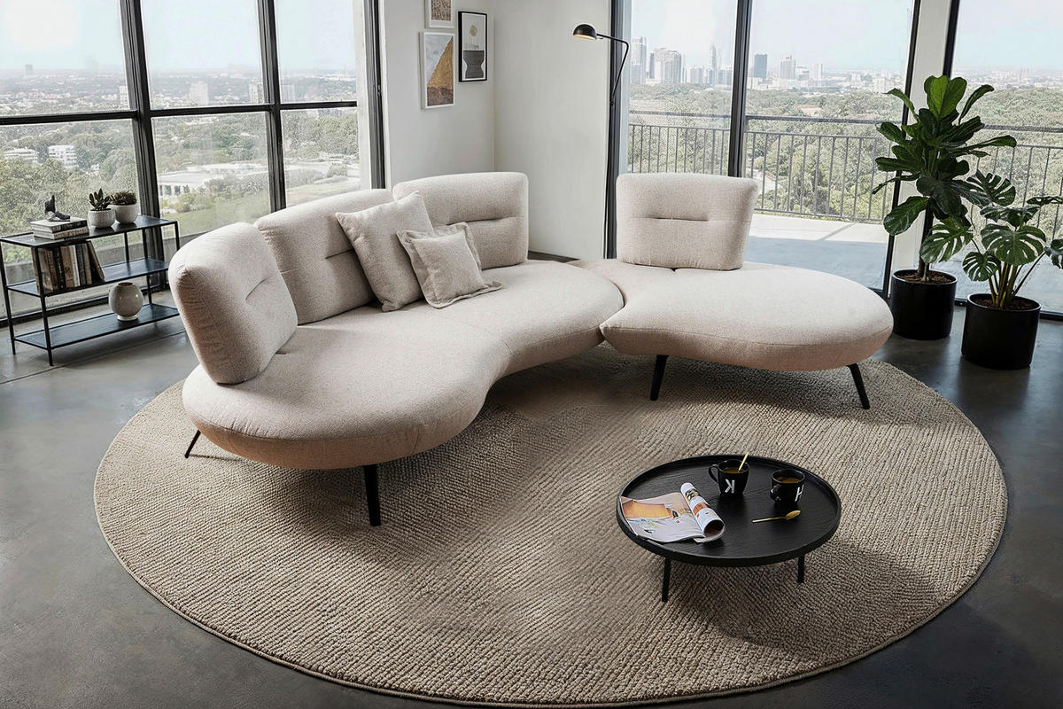 BIGSOFA Flachgewebe Beige  - Beige/Schwarz, Design, Textil/Metall (456/93/138cm) - Moderano