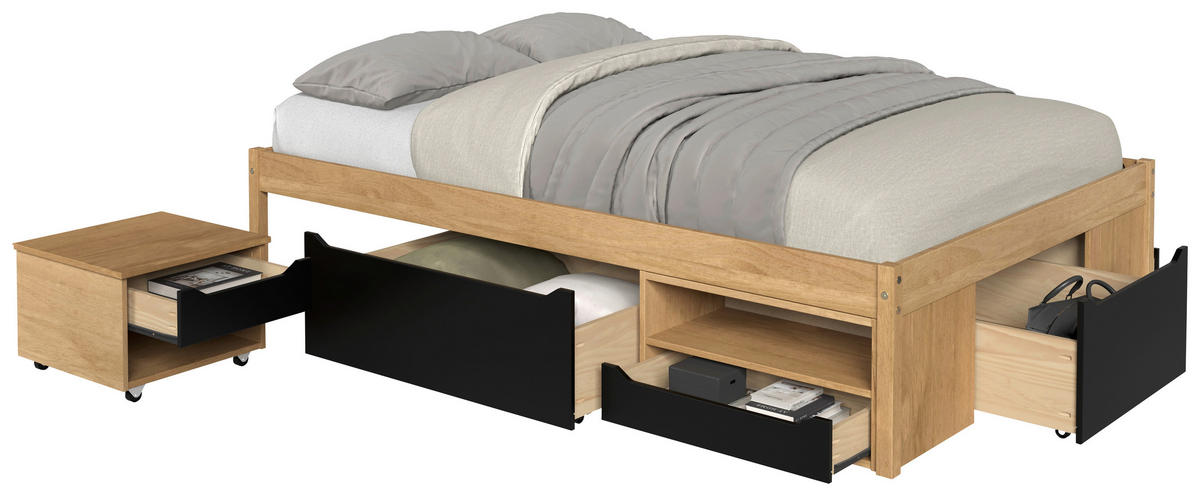 STAURAUMBETT 90/200 cm  Naturfarben, Schwarz   - Schwarz/Naturfarben, Modern, Holz/Holzwerkstoff (90/200cm) - P & B
