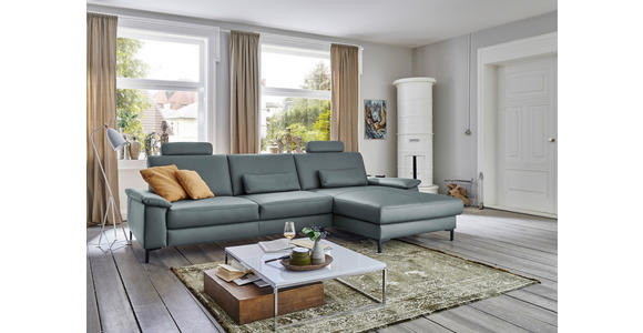 ECKSOFA in Echtleder Blaugrau 334/176 cm - Blaugrau/Schwarz, Design, Leder/Metall (334/176cm) - Dieter Knoll