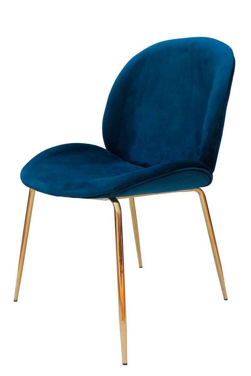 STUHL-SET 2 Stück  in Eisen  - Blau/Messingfarben, Design, Kunststoff/Metall (47/90/59cm) - Kayoom