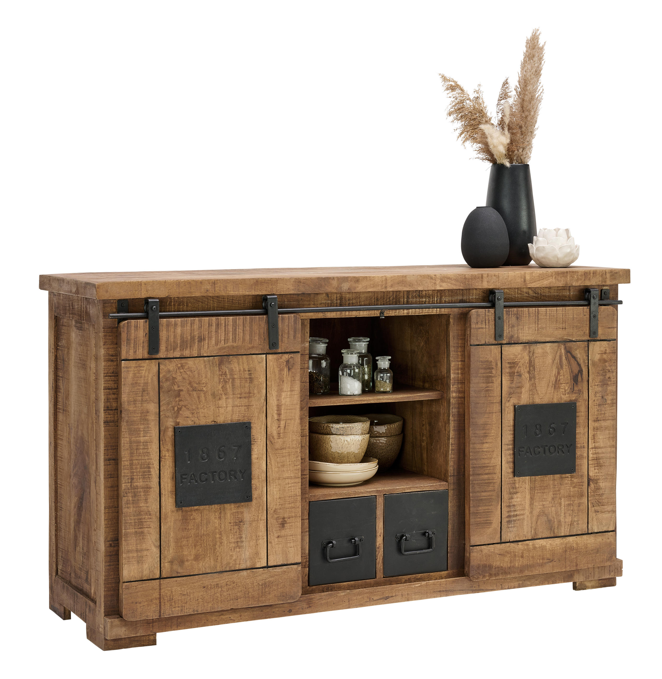 SIDEBOARD naturfärgad, svart  145/85/45 cm  - svart/naturfärgad, Klassisk, metall/trämaterial (145/85/45cm) - Landscape