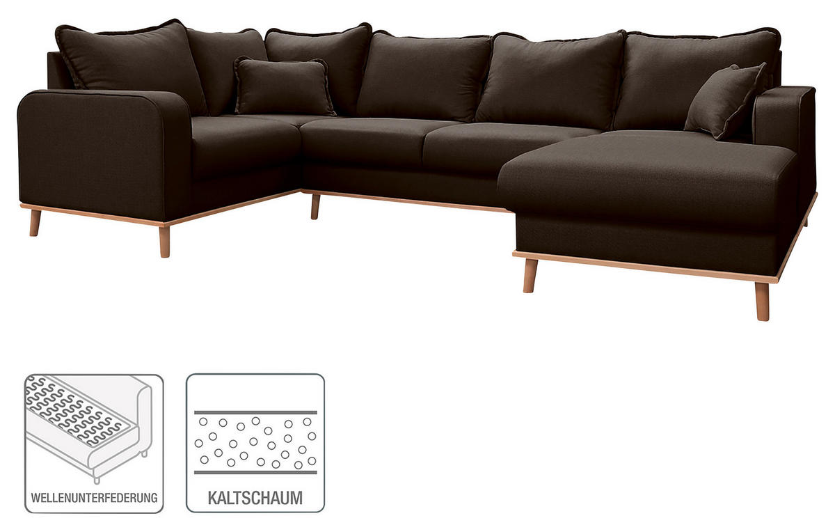 WOHNLANDSCHAFT Dunkelbraun Textilgeflecht  - Wengefarben/Dunkelbraun, Design, Holz/Textil (167/296/170cm) - Livetastic