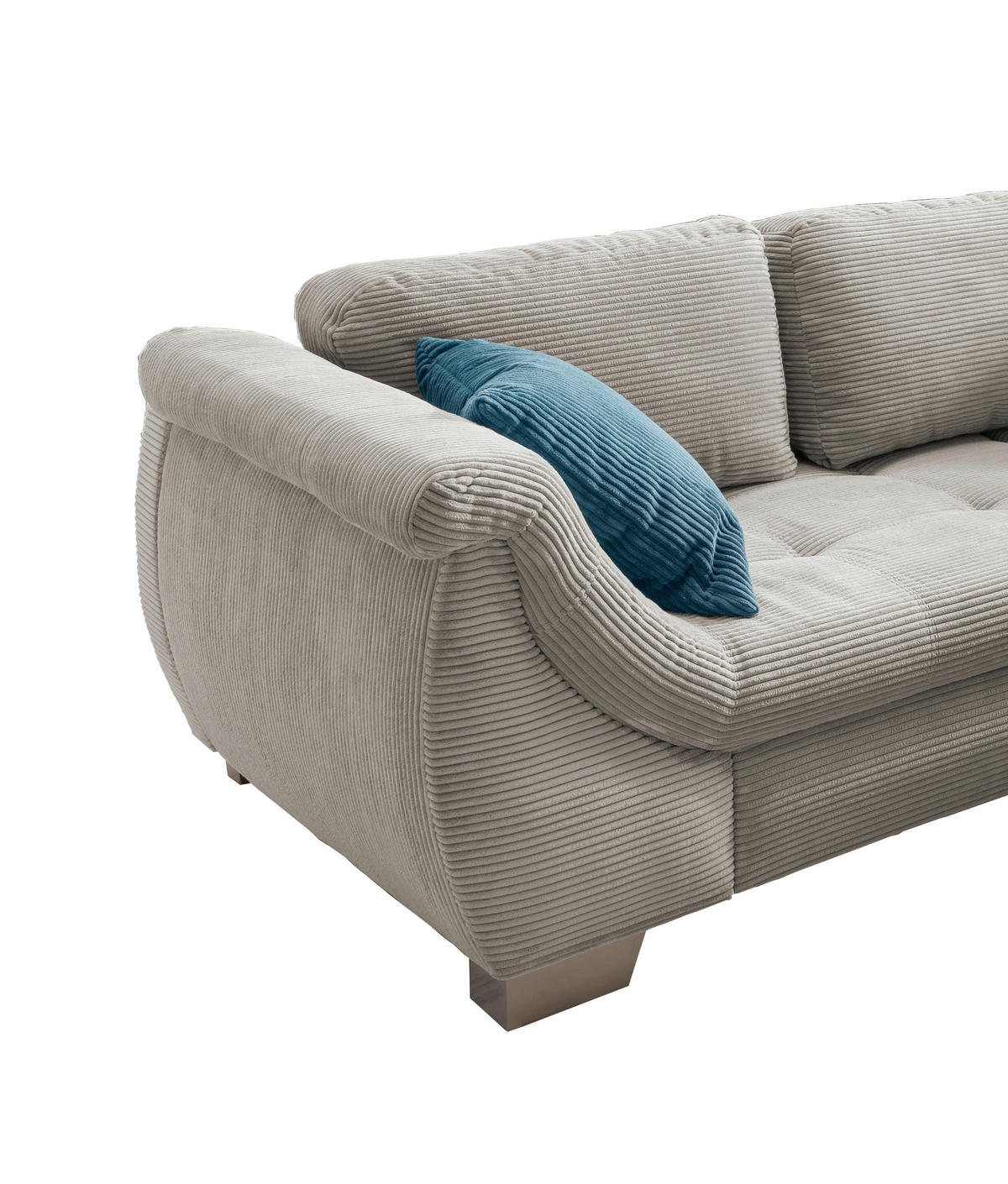 Wohnlandschaft in Cord Silberfarben  - Silberfarben/Petrol, Design, Holz/Textil (250/190cm) - MID.YOU
