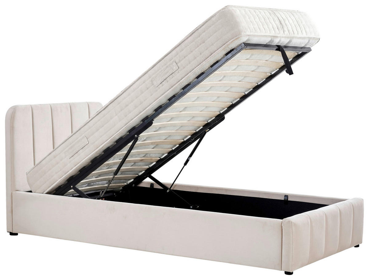 POLSTERBETT 90/200 cm,  in Beige, gepolstertes Kopfteil, Lattenrost, Bettkasten,  - Beige/Schwarz, Design, Holz/Kunststoff (90/200cm) - Boxxx