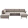 WOHNLANDSCHAFT in Flachgewebe Graubraun - Chromfarben/Graubraun, KONVENTIONELL, Textil/Metall (200/305/168cm) - Voleo