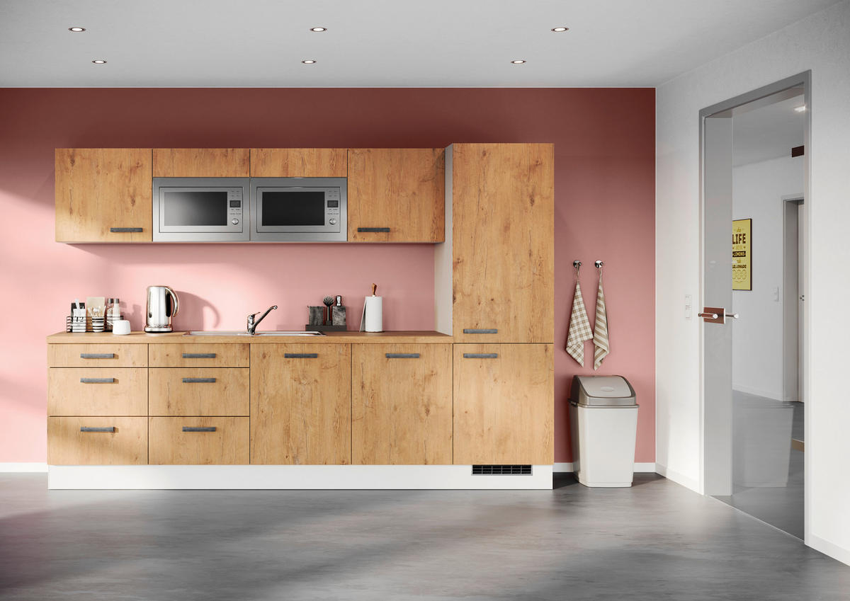 KÜCHENLEERBLOCK 300 cm   in Eichefarben  - Eichefarben/Weiß, Design, Holzwerkstoff/Metall (300cm) - Impuls