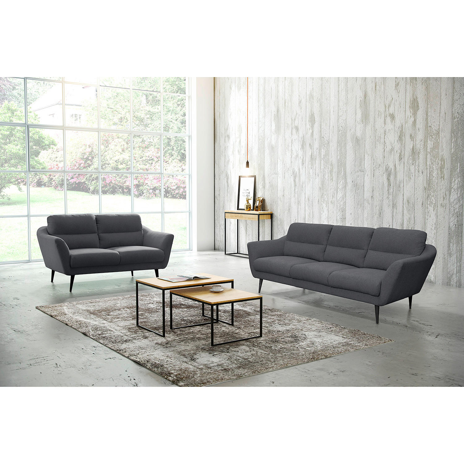 3-SITZER-SOFA in Webstoff Anthrazit  - Anthrazit/Schwarz, Design, Holz/Textil (209/87/88cm) - Livetastic