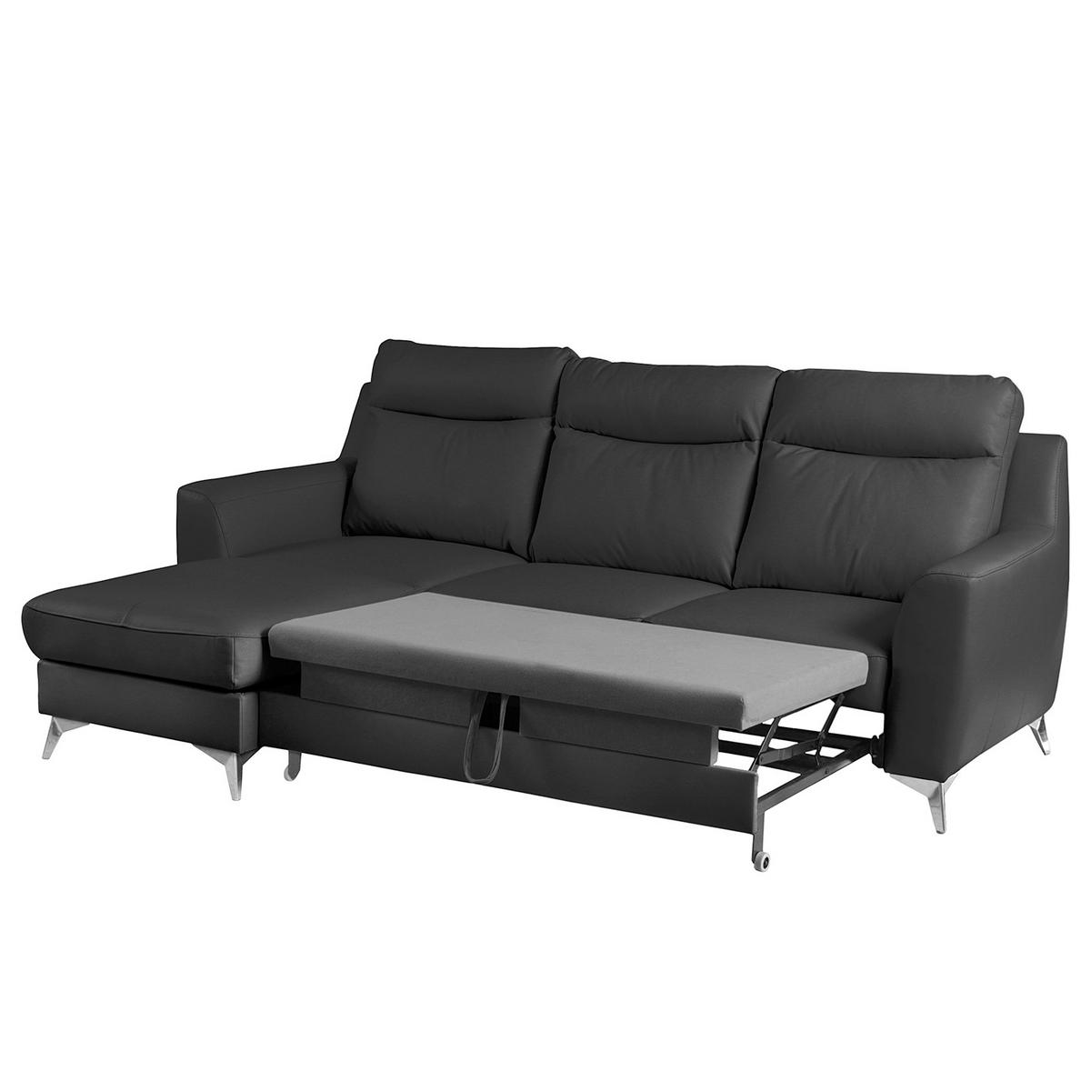 ECKSOFA  in Lederlook Echtleder Schwarz  - Chromfarben/Schwarz, Design, Leder/Textil (236/168cm) - Livetastic