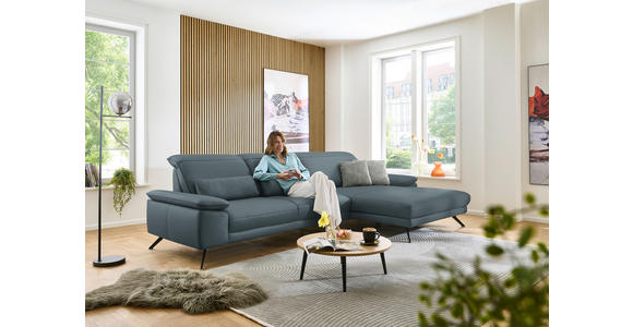 ECKSOFA in Echtleder Grau  - Schwarz/Grau, Design, Leder/Metall (332/193cm) - Dieter Knoll