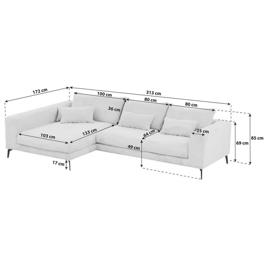 Thumbnail - Livetastic Ecksofa, Creme, Textil, 3-Sitzer, Füllung: Schaumstoff,Silikon, Ottomane links, L-Form, 313x172 cm, Made in E...