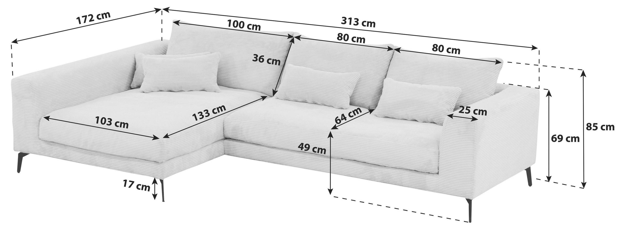 Thumbnail - Livetastic Ecksofa, Olivgrün, Textil, 3-Sitzer, Füllung: Schaumstoff,Silikon, Ottomane links, L-Form, 313x172 cm, Made i...