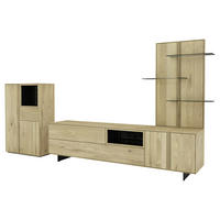 WOHNWAND  in Eichefarben  347/182,8/50 cm  - Eichefarben/Schwarz, Natur, Glas/Leder (347/182,8/50cm) - Cassando