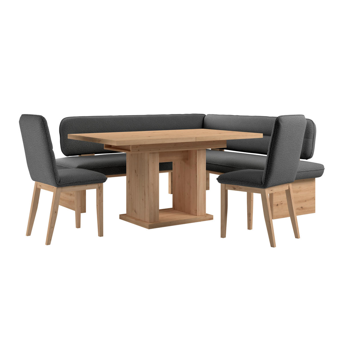 ECKBANK 232/170 cm Webstoff Schwarz Eiche Sperrholz   - Eichefarben/Schwarz, KONVENTIONELL, Holz/Textil (232/170cm) - Livetastic